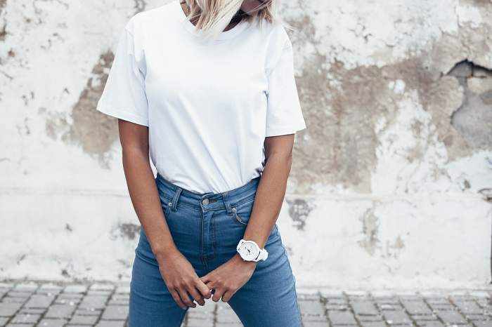simple white tee and jeans